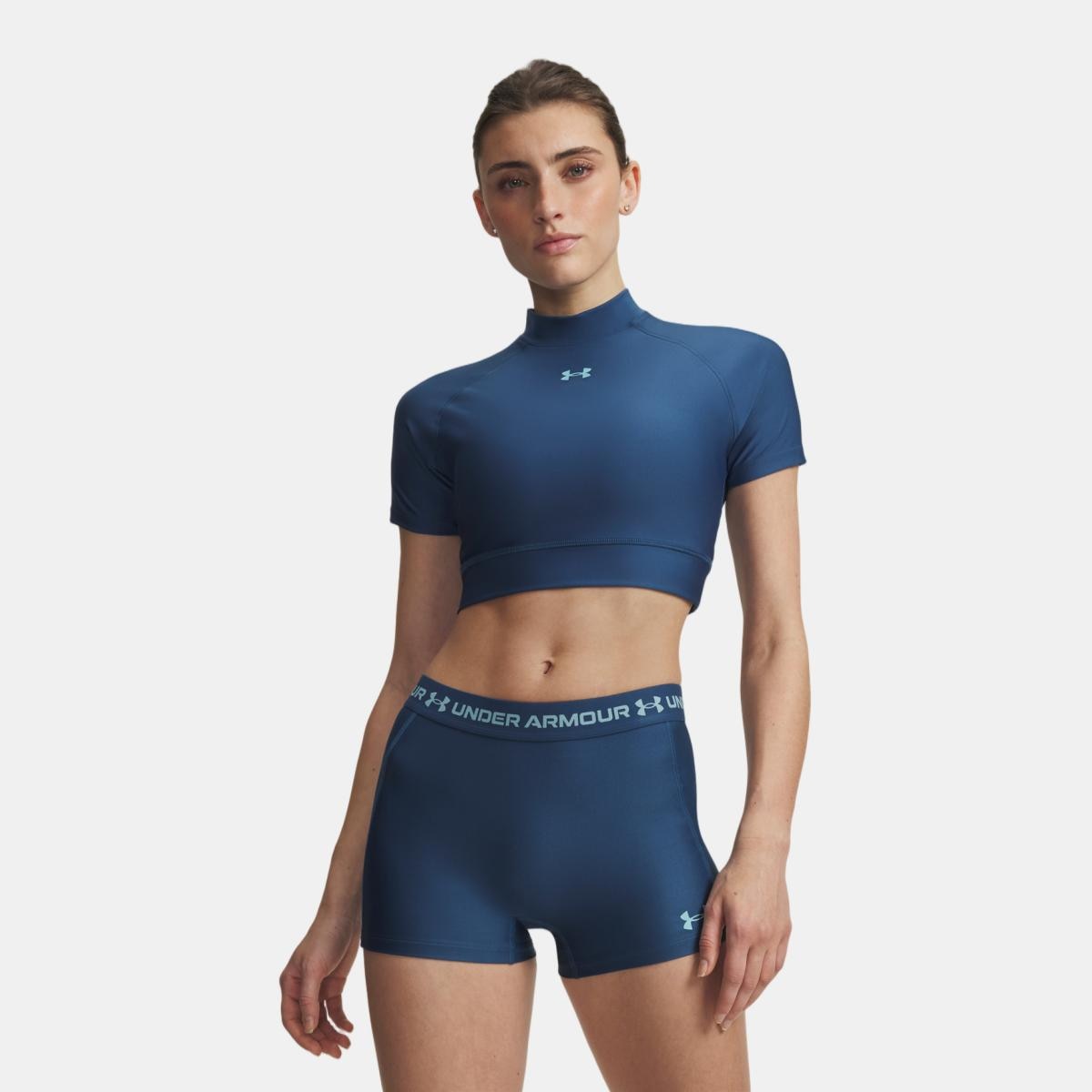 T-shirts de Mulher Training HeatGear Crop Mock SS Azul-escuro-1