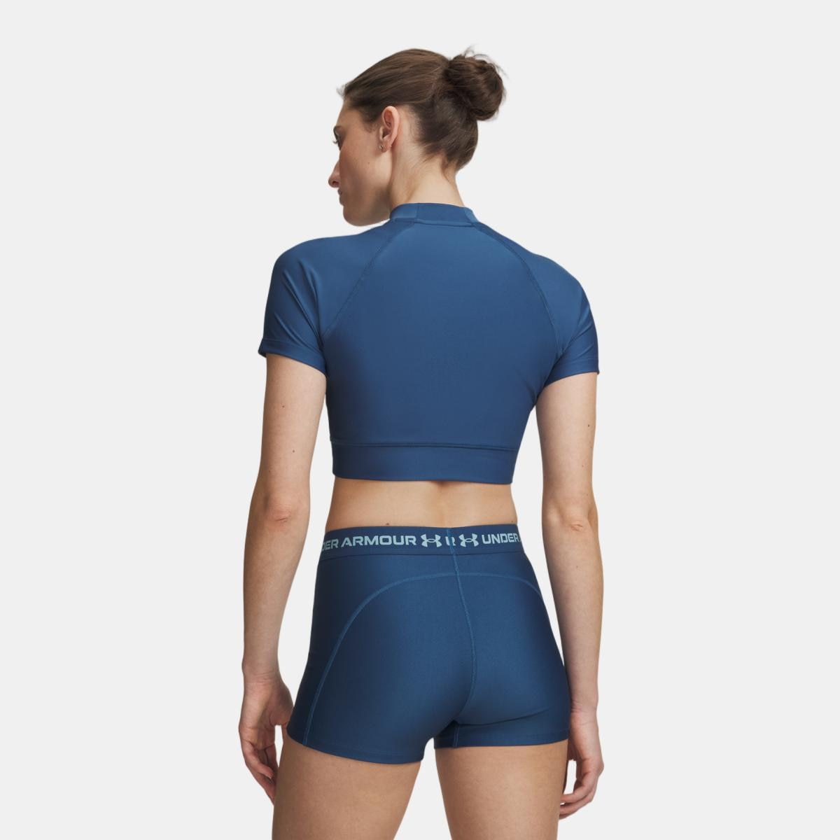 T-shirts de Mulher Training HeatGear Crop Mock SS Azul-escuro-2