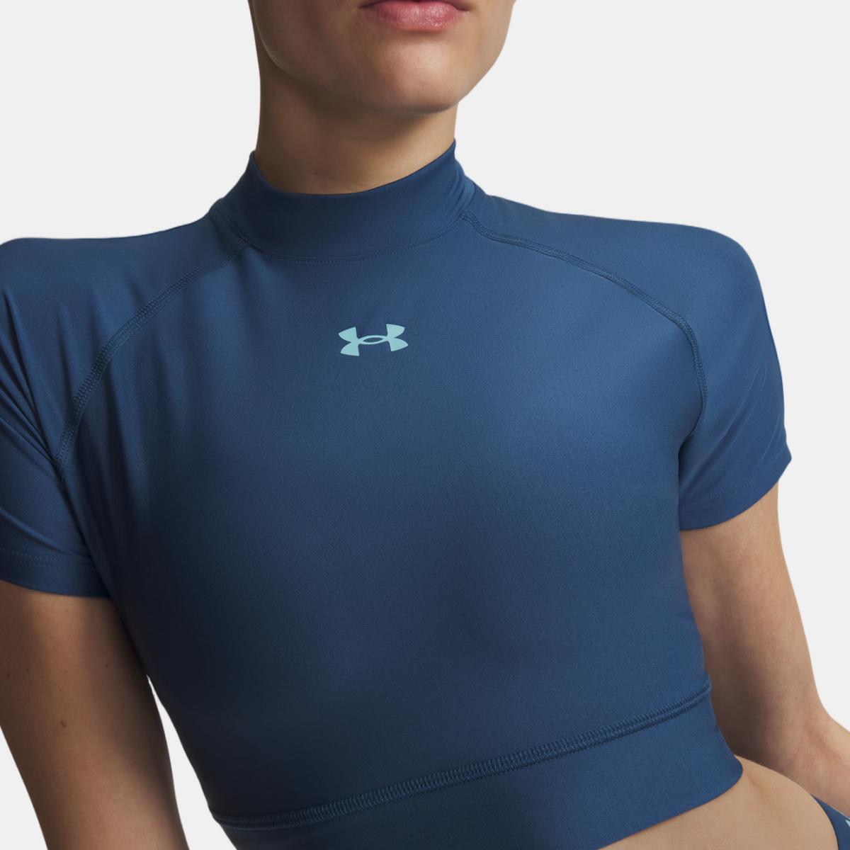 T-shirts de Mulher Training HeatGear Crop Mock SS Azul-escuro-3