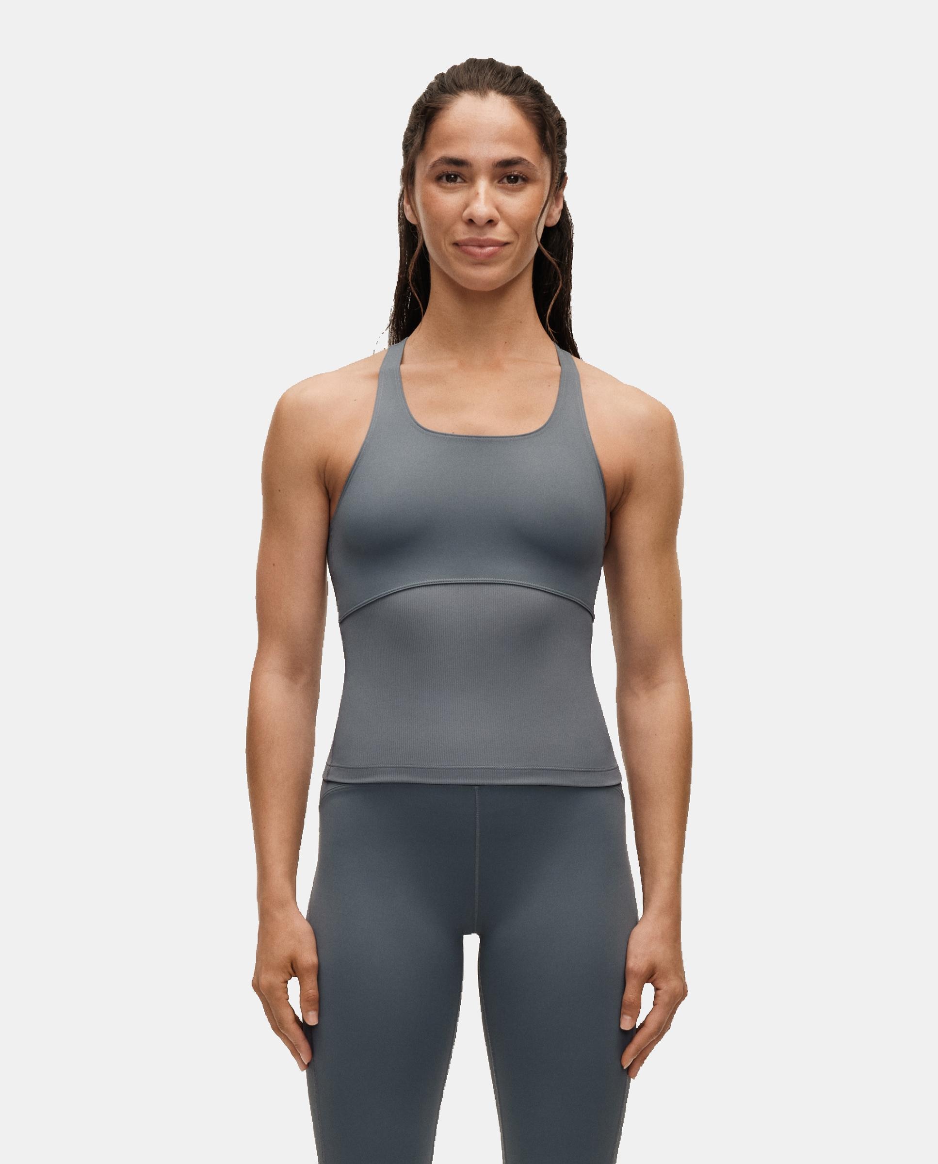 Casall Camiseta de Yoga y Pilates de Mujer Brace Rib Tank Azul / Gris