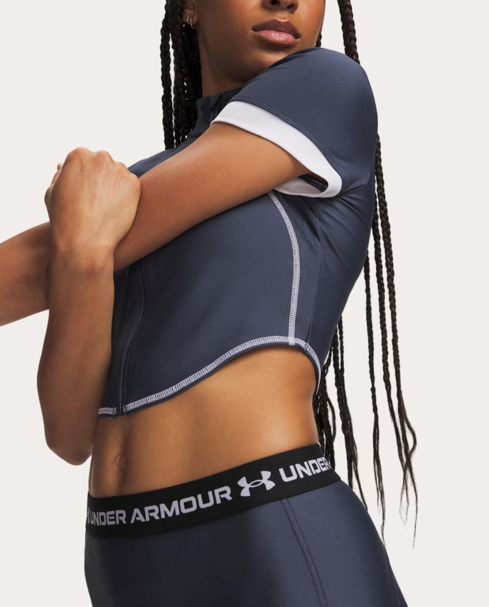 T-shirt de Mulher UA HeatGear Novelty SS FZ Cinzento azulado-3