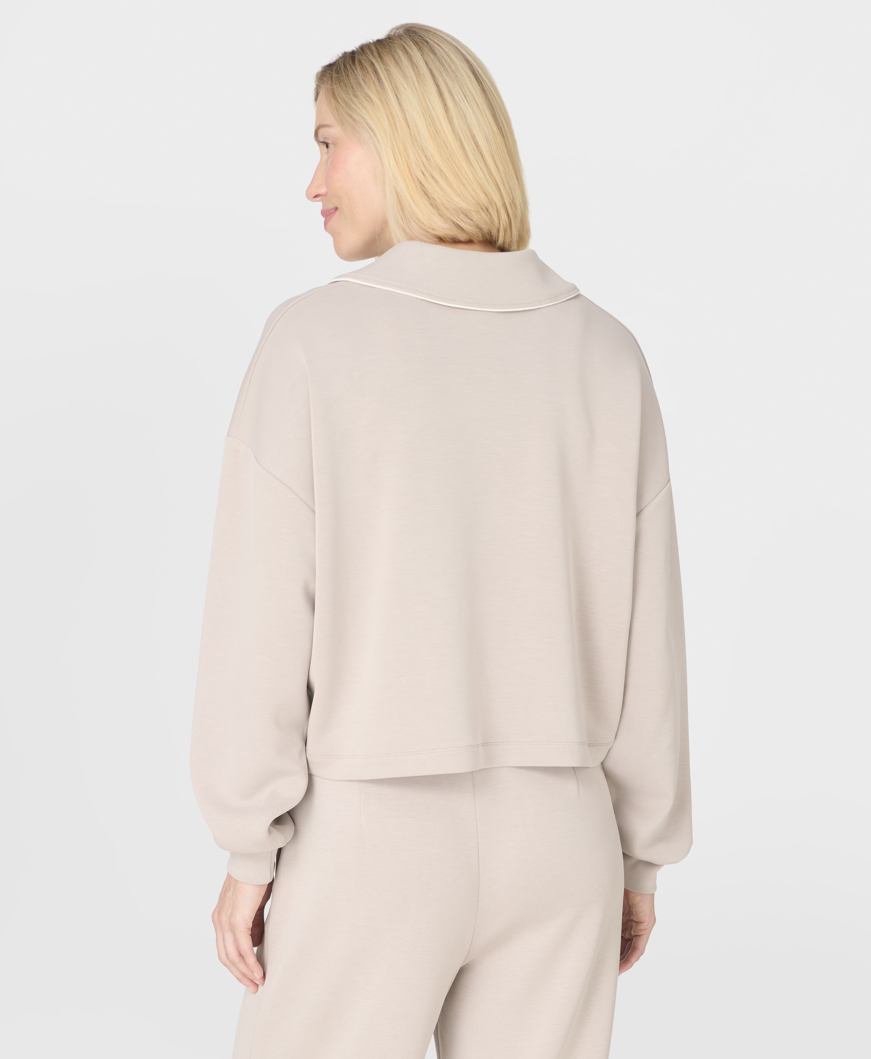 Sweatshirt de Mulher Sand Wash Crop Henley Sweatshirt Bege-2