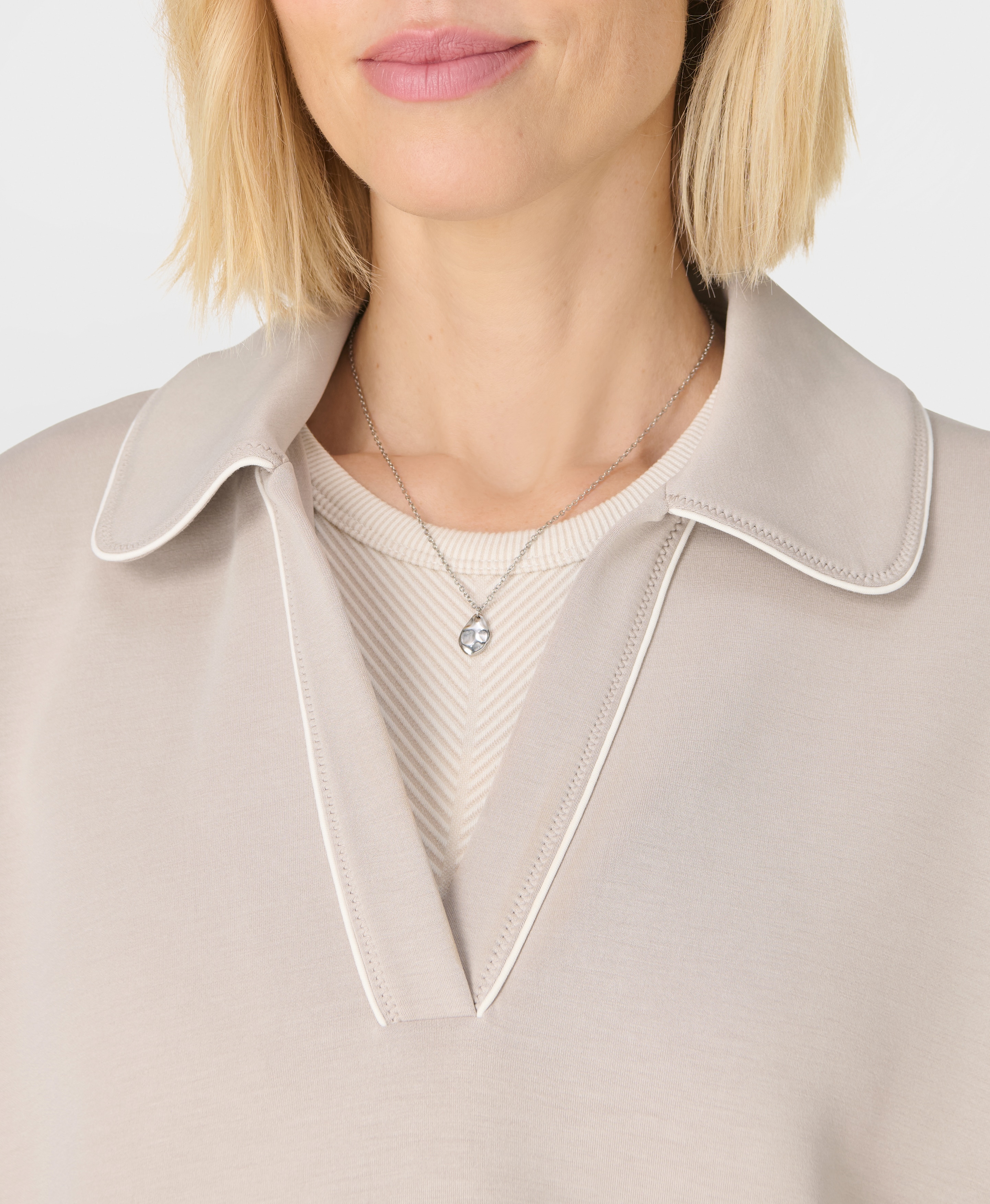 Sweatshirt de Mulher Sand Wash Crop Henley Sweatshirt Bege-3