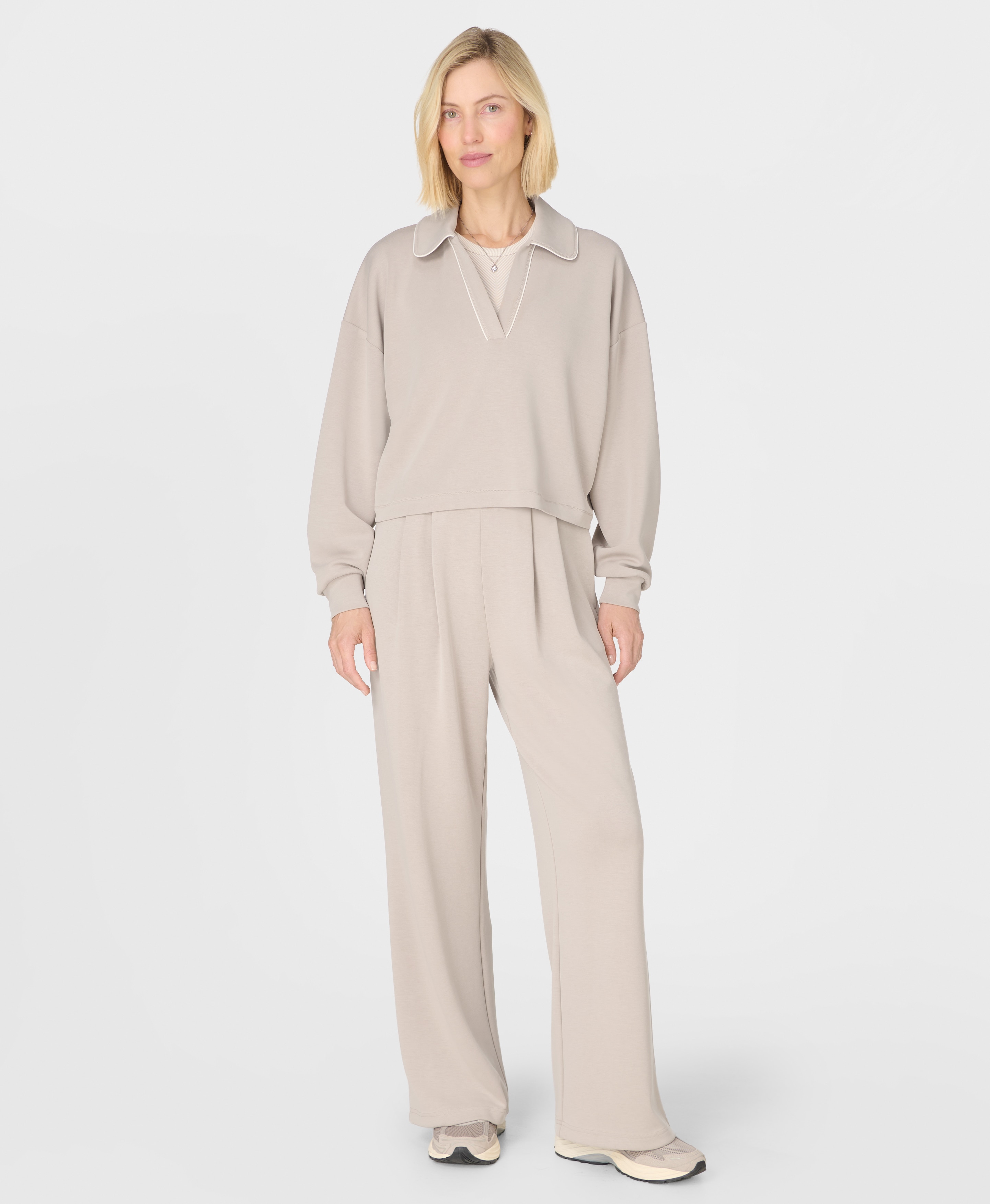 Sweatshirt de Mulher Sand Wash Crop Henley Sweatshirt Bege-6