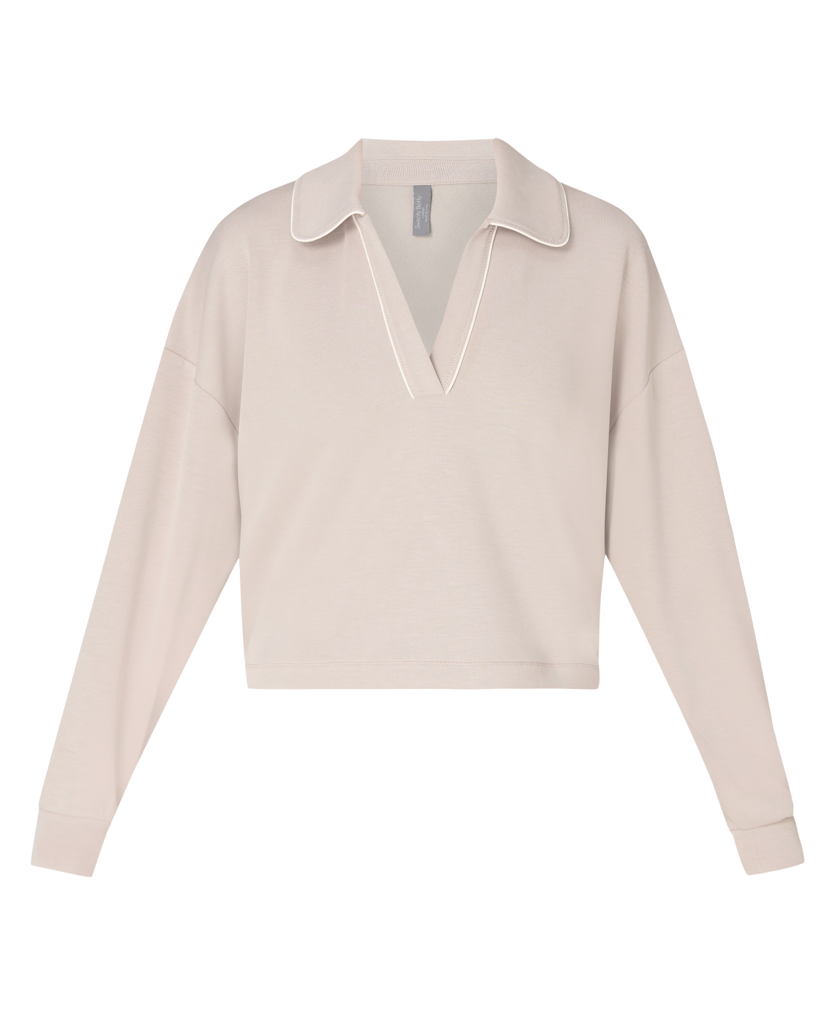 Sweatshirt de Mulher Sand Wash Crop Henley Sweatshirt Bege-7