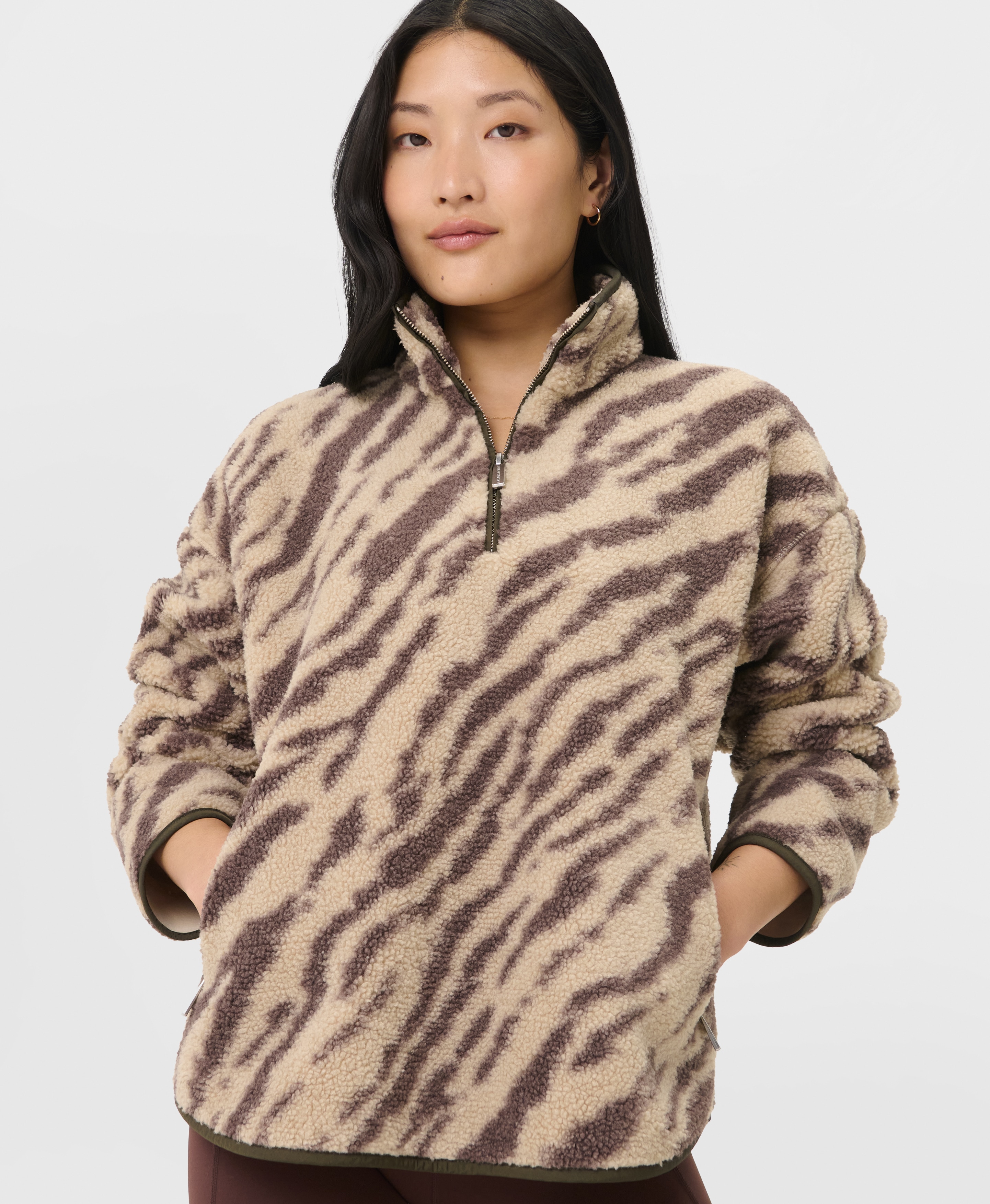 Casacos de Mulher New Plush Half Zip Bege-6