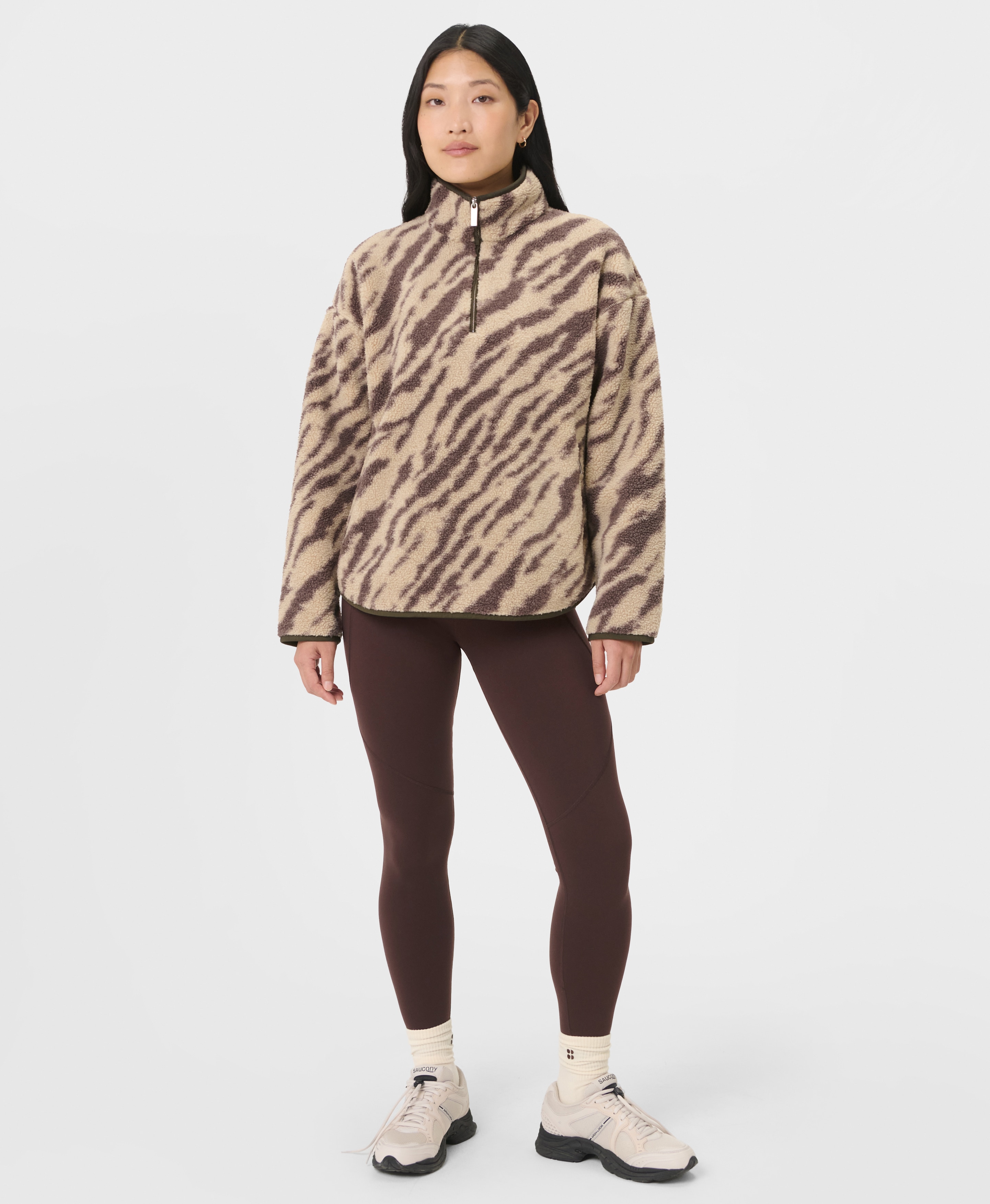 Casacos de Mulher New Plush Half Zip Bege-7