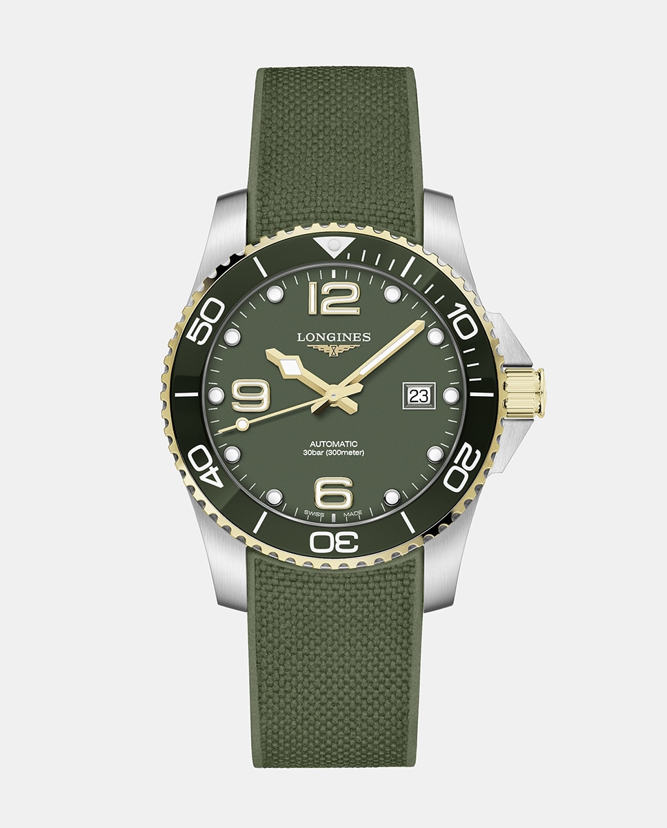 Longines - Reloj de hombre Longines Hydro Conquest L37813069 automático de caucho verde.