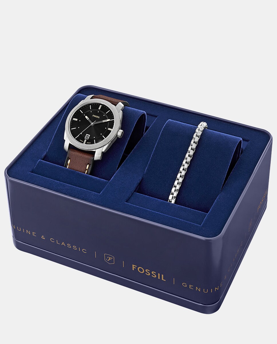 Set de reloj y pulsera de hombre Machine FS6081SET de piel marrón