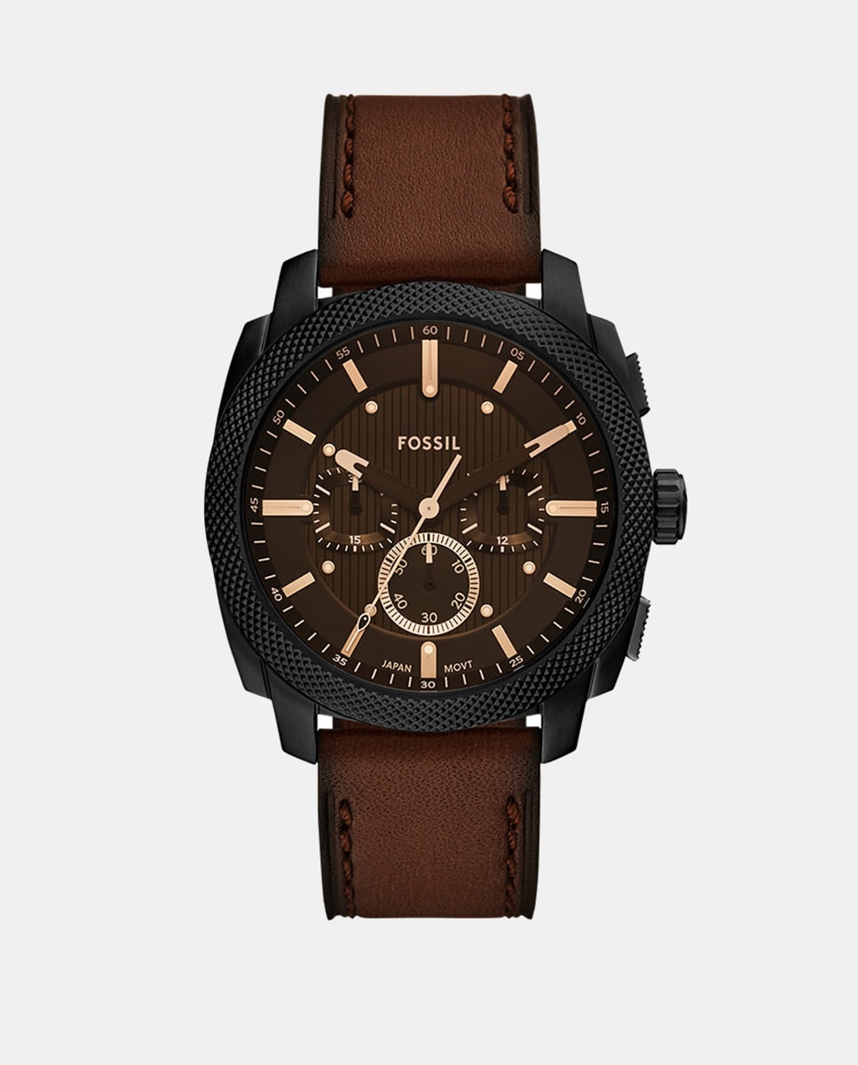 Reloj de hombre Machine FS6101 conógrafo de piel marrón · Fossil