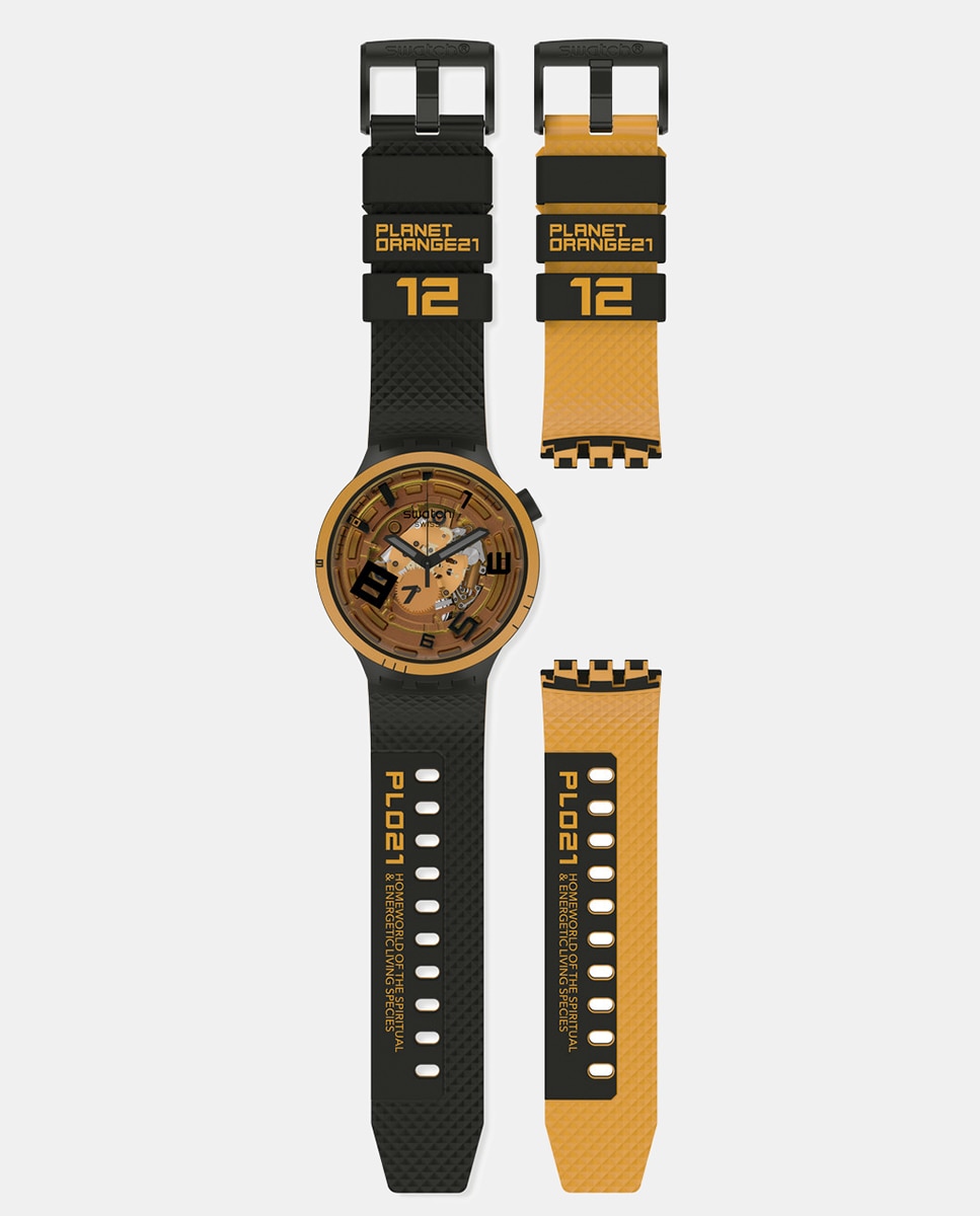Relógio Big Bold Planets SB01B127 de silicone preto Laranja-3