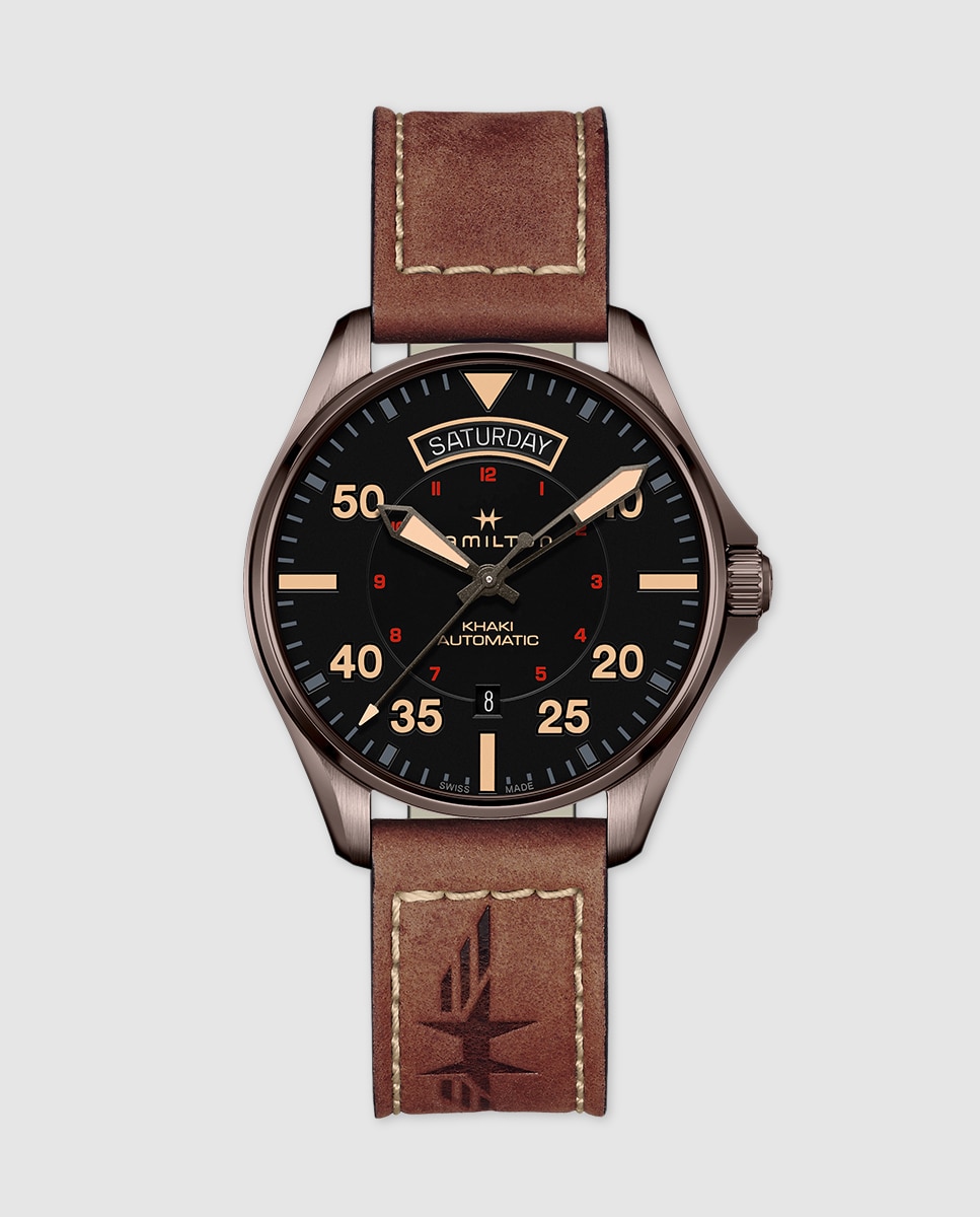 Imagem 0 de Relógio H64605531 Khaki Aviation Automático em Pele - Castanho
