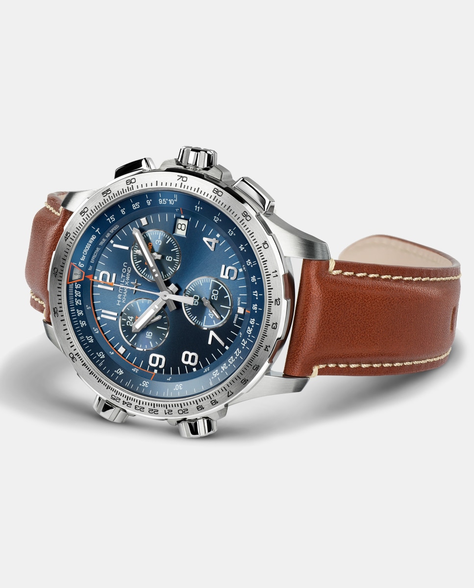Relógio caixa aço azul, bracelete de pele 2