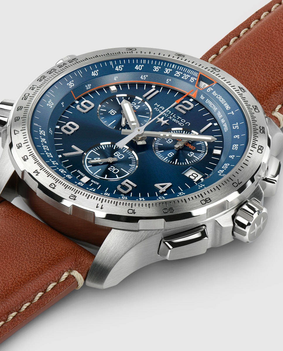 Relógio caixa aço azul, bracelete de pele 3