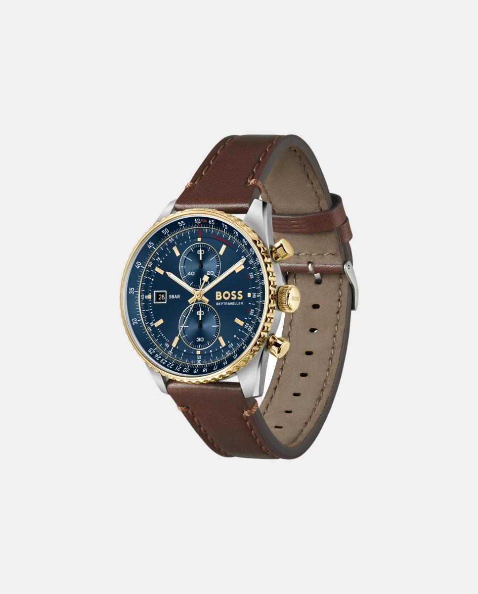 Relógio Skytraveller Pro1514346 cronógrafo com bracelete em pele Azul-2