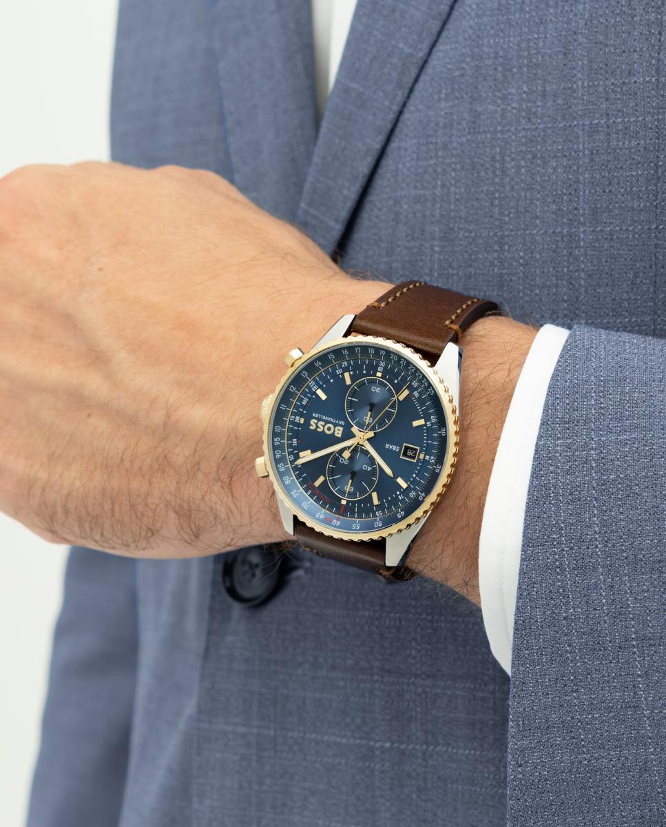 Relógio Skytraveller Pro1514346 cronógrafo com bracelete em pele Azul-5