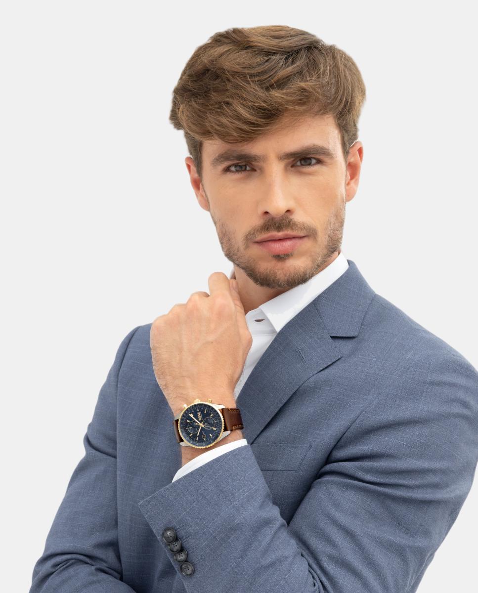 Relógio Skytraveller Pro1514346 cronógrafo com bracelete em pele Azul-6