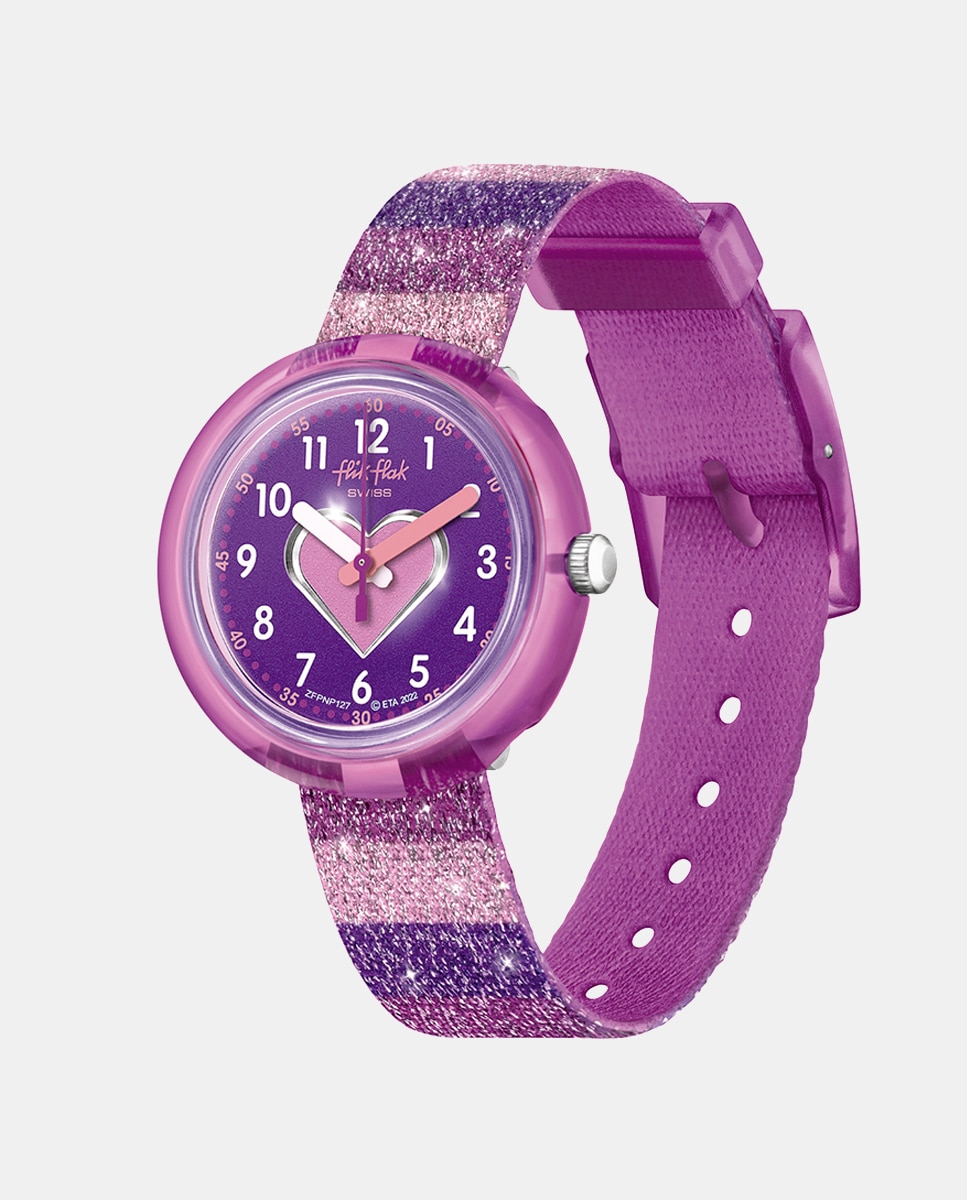 Imagem 0 de Relógio Stripy Glitter FPNP127 com Purpurina e de PET Reciclado - Roxo