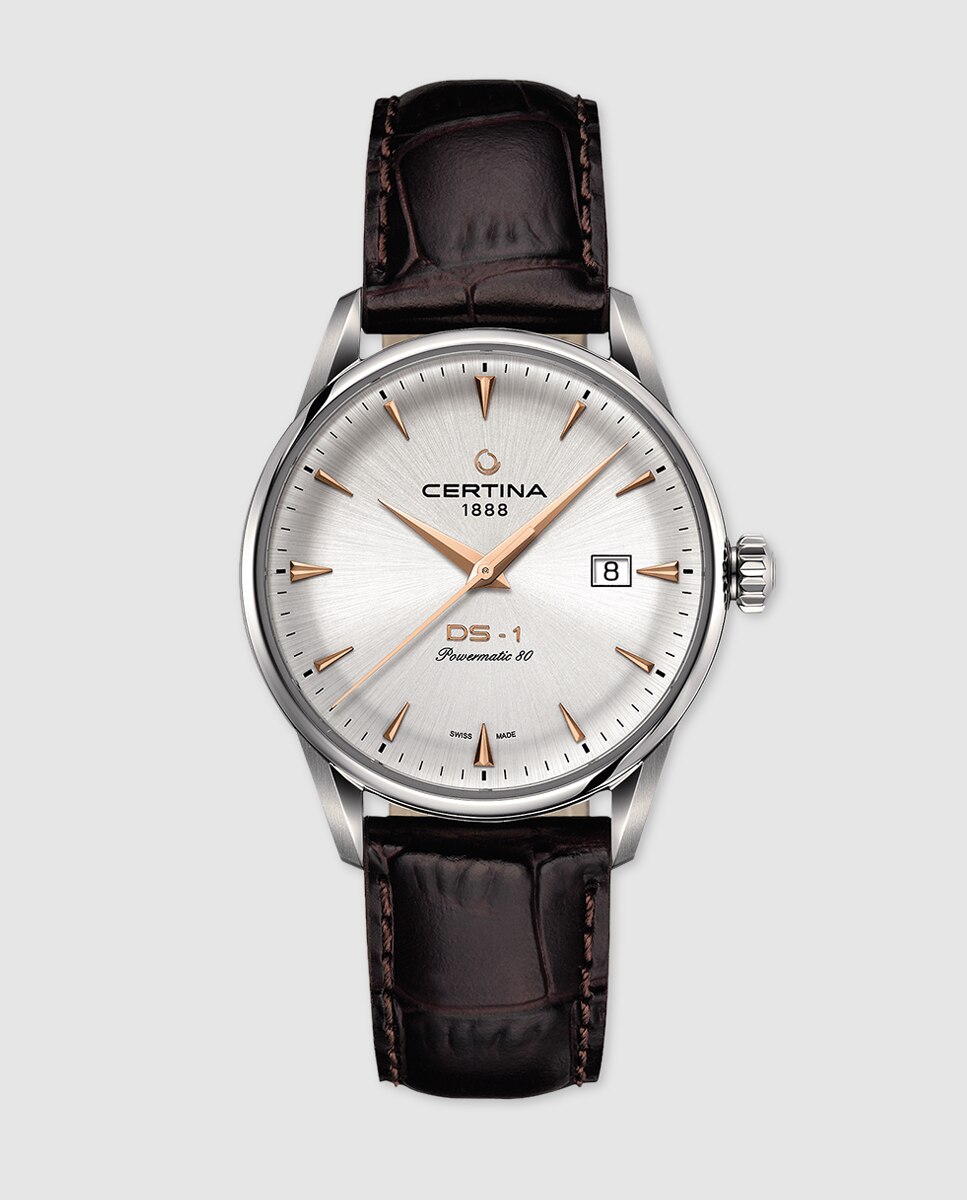 Reloj de hombre Certina DS-1 de piel marrón - Plateado Plateado-1