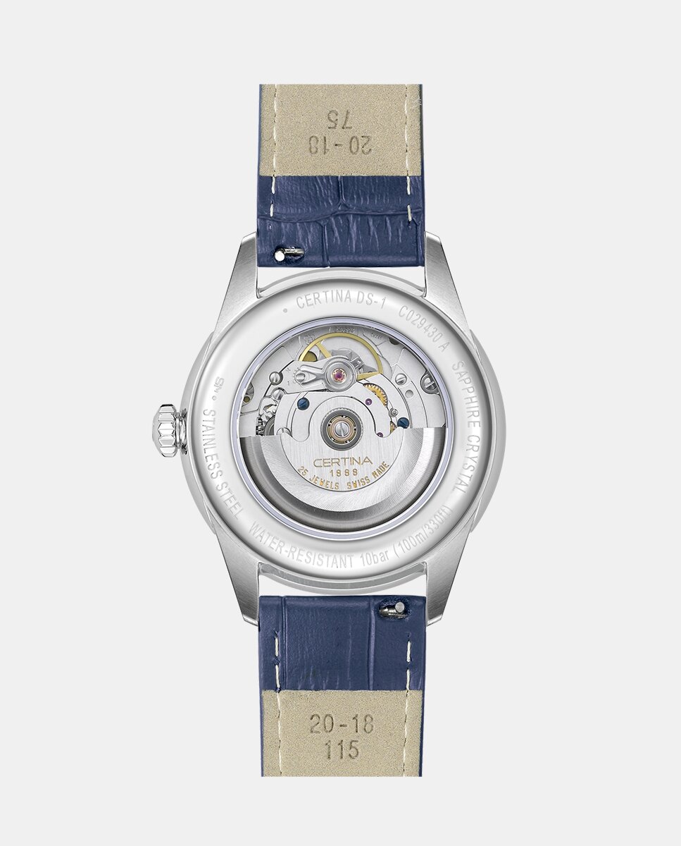 Reloj de hombre DS 1 C0294301601100 automático de piel azul Plateado Certina Plateado-2