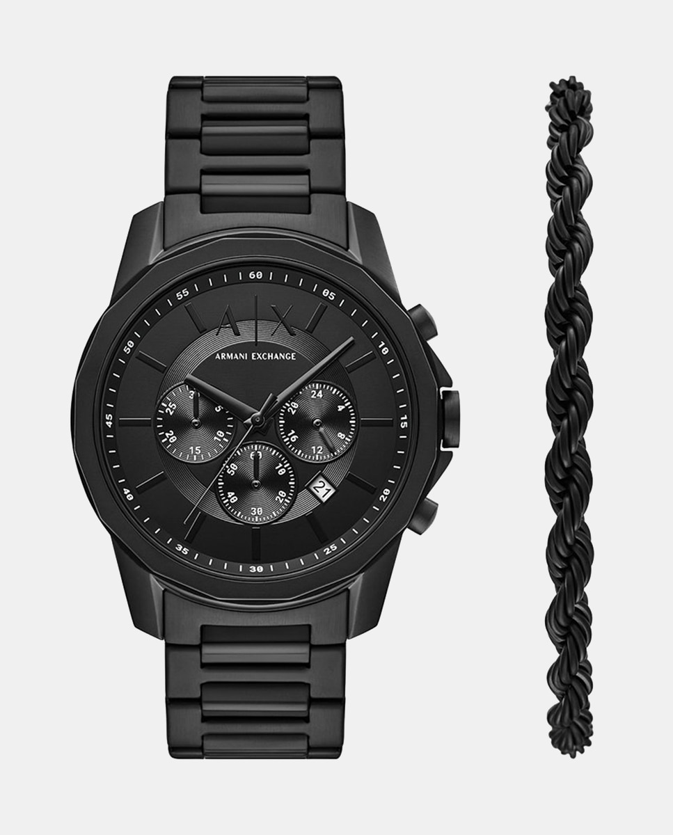 Conjunto de Relógio e Pulseira AX7163SET de Aço - Preto Preto-1