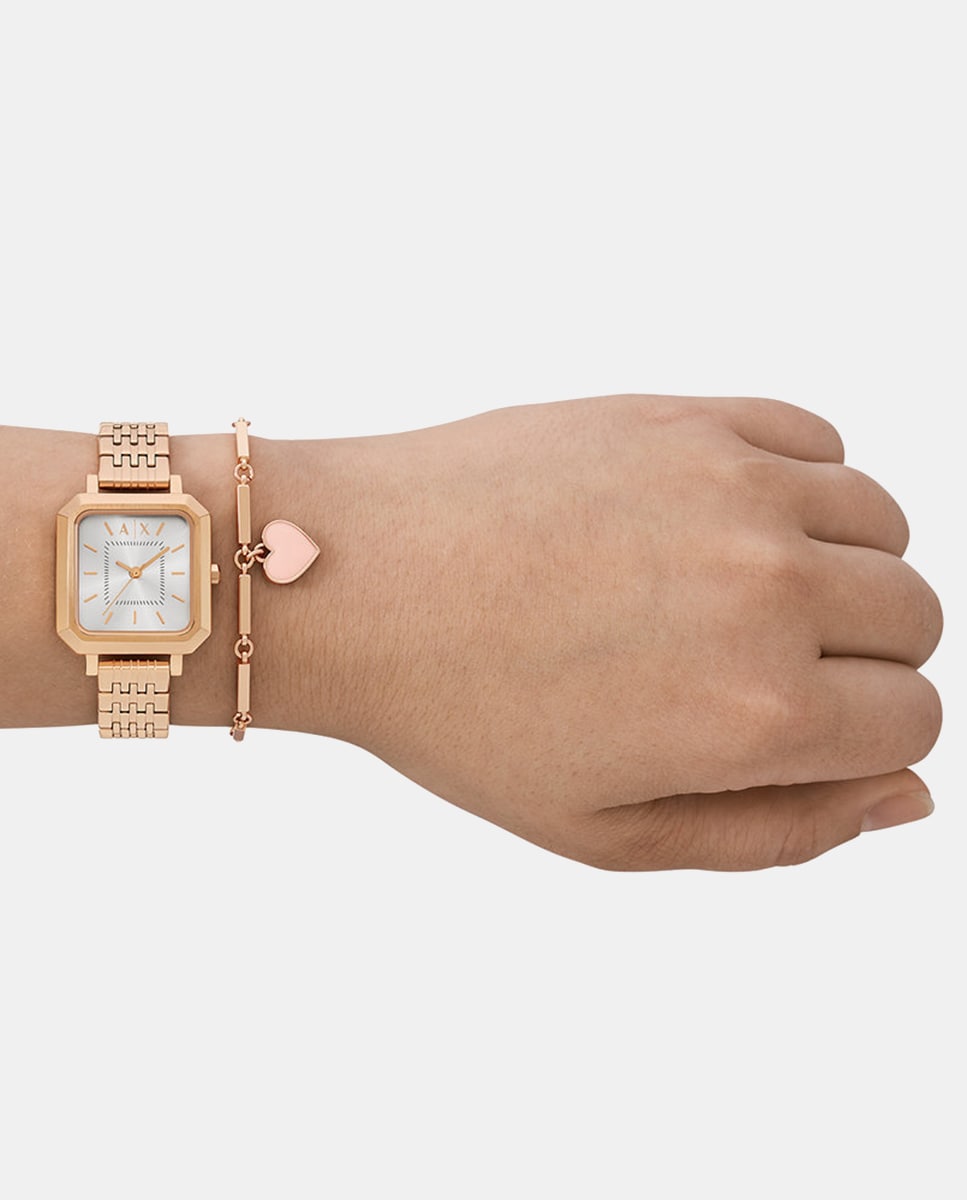 Set de reloj y pulsera AX7164SET de acero en oro rosa Plateado-6