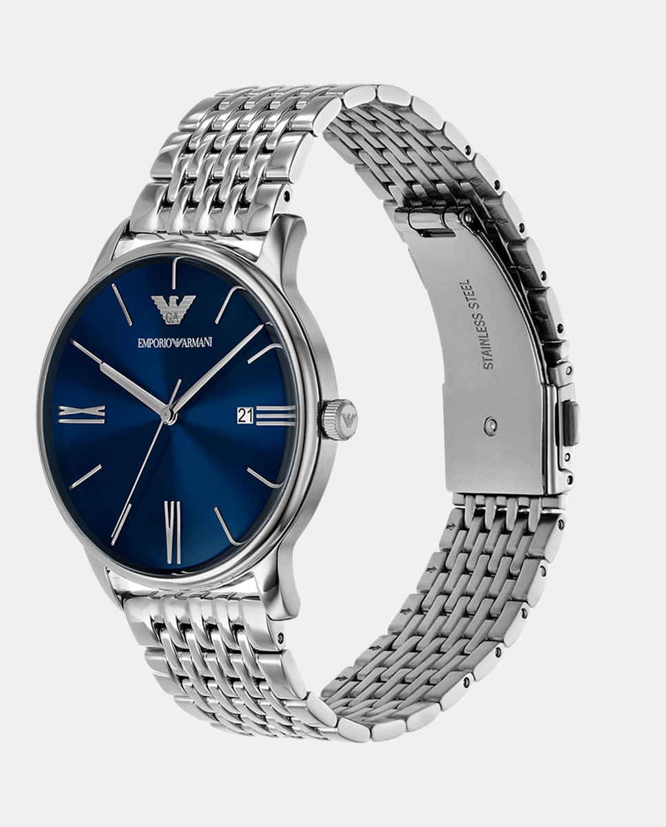 Relógio AR11674 de Aço Inoxidável com Três Ponteiros e Data Azul-4