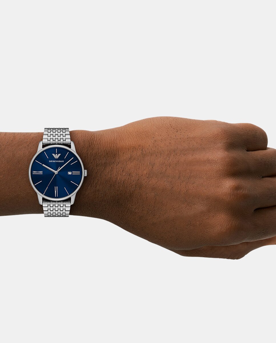 Relógio AR11674 de Aço Inoxidável com Três Ponteiros e Data Azul-6