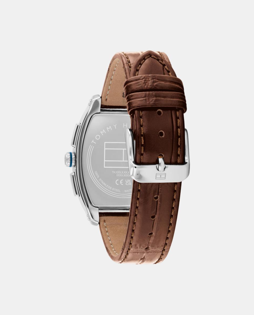 Relógio Multifunções Aço e Pele Azul-3