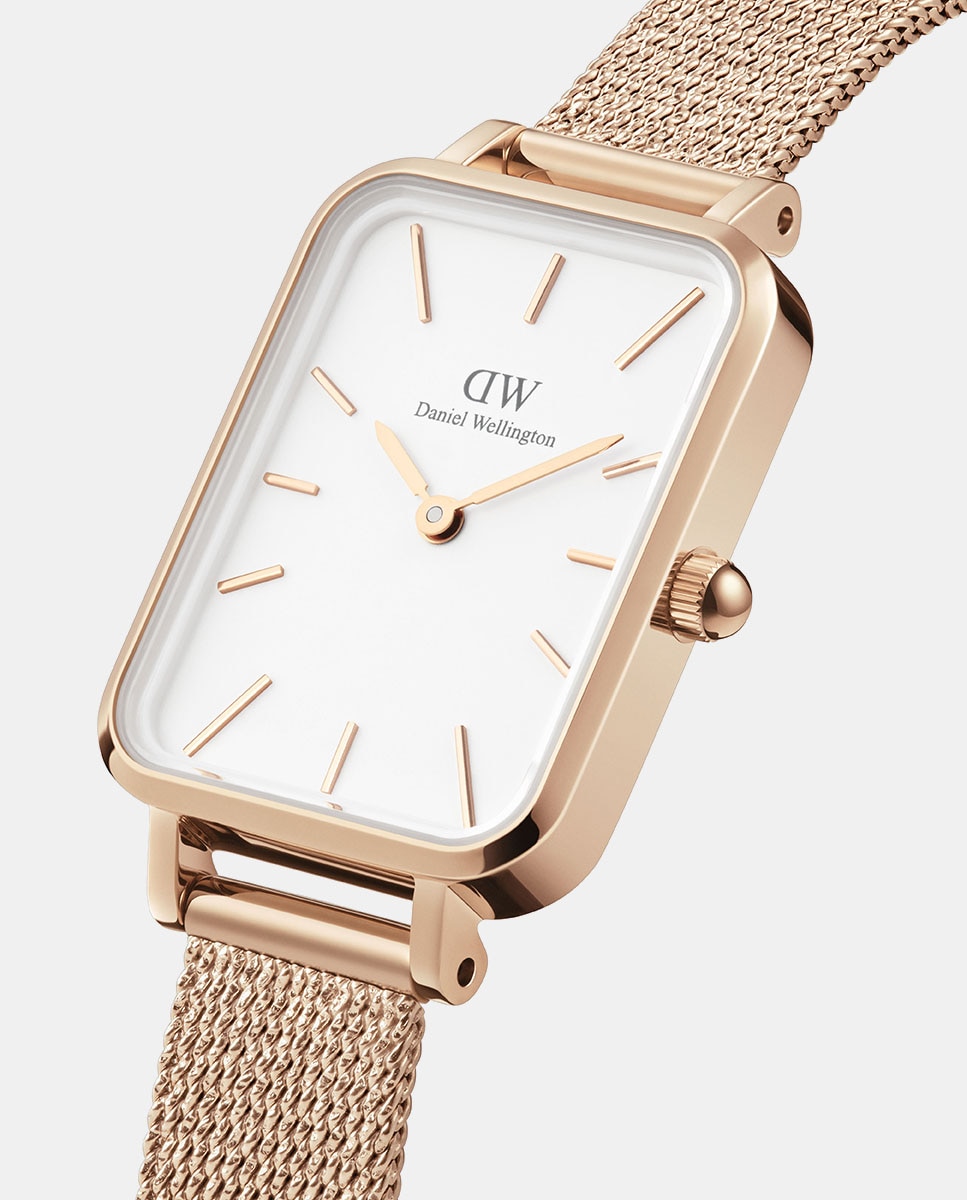 Relógio Quadro DW00100431 de Malha de Aço - Dourado Rosa Rosa-3