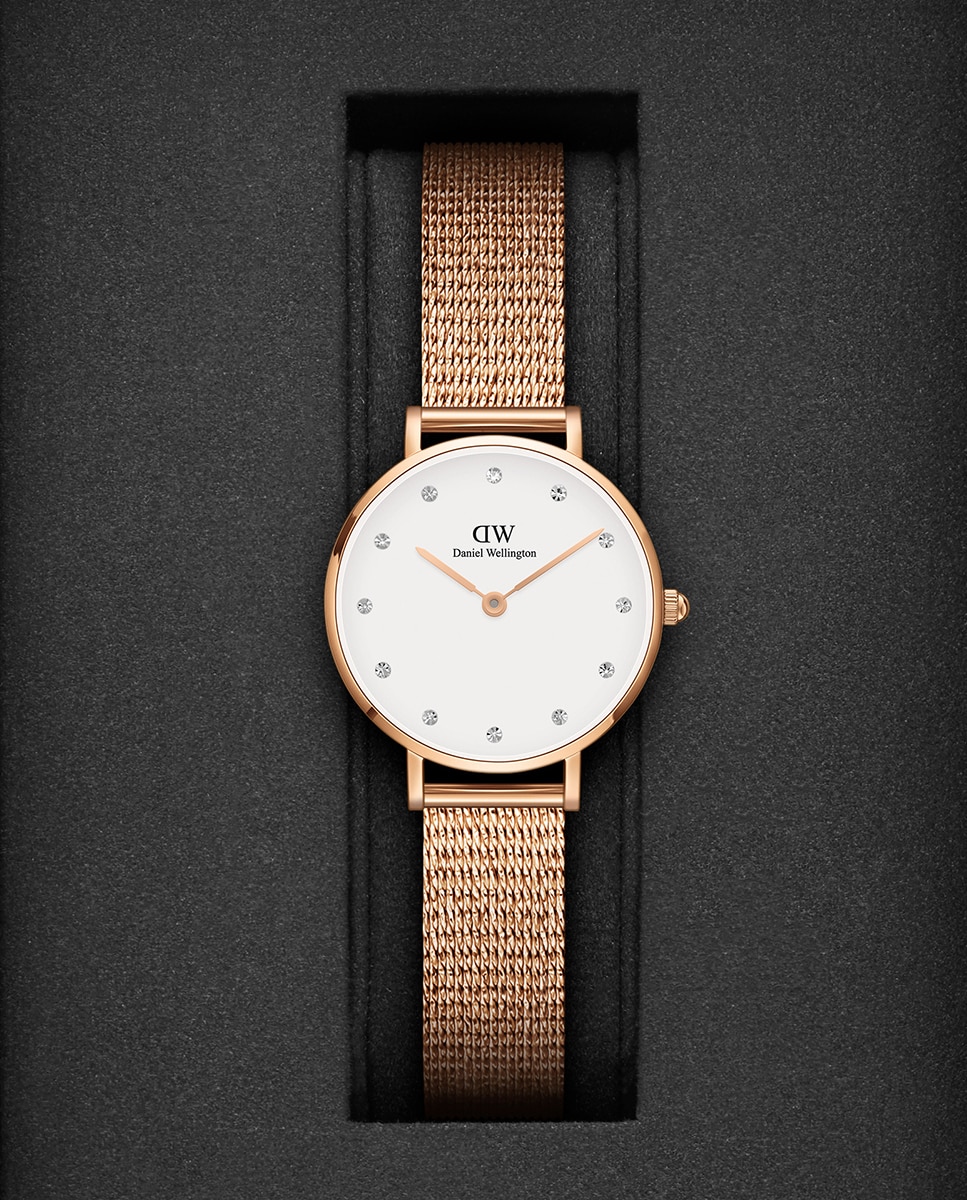 Relógio Petite-Lumine Pressed DW00100528 de Malha de Aço - Rosa Rosa-4