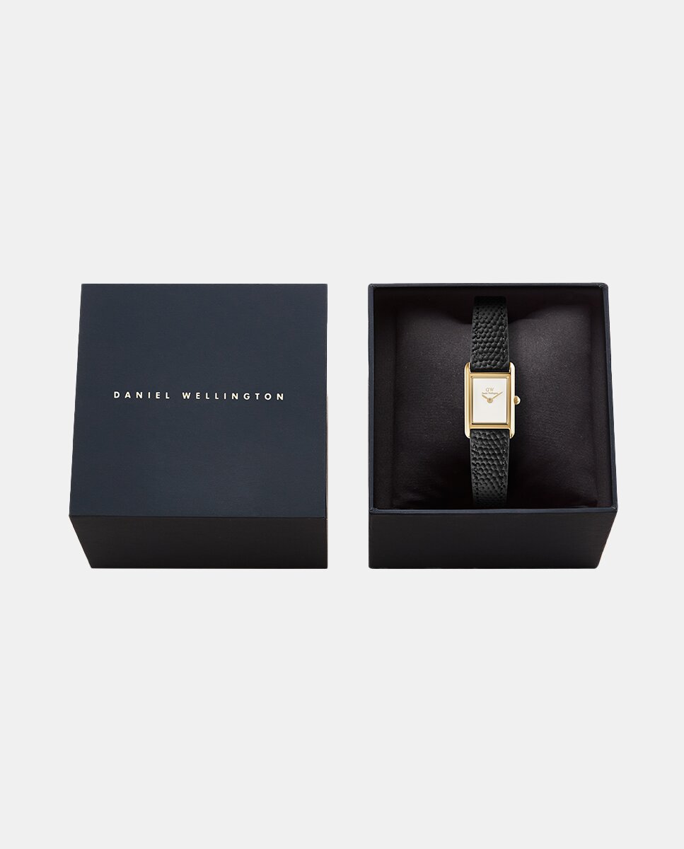 Relógio Bound Mini DW00100903 em pele preta Branco-5