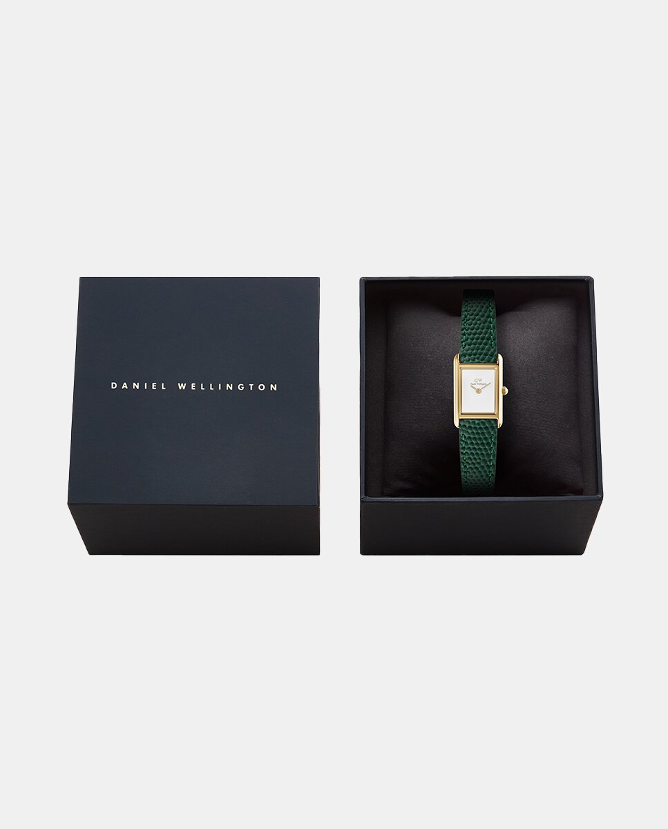 Relógio Bound Mini DW00100906 em pele verde Branco-5