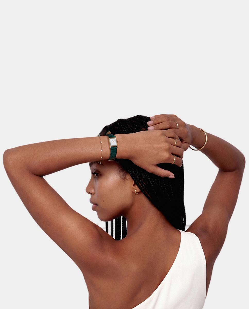 Relógio Bound Mini DW00100906 em pele verde Branco-6