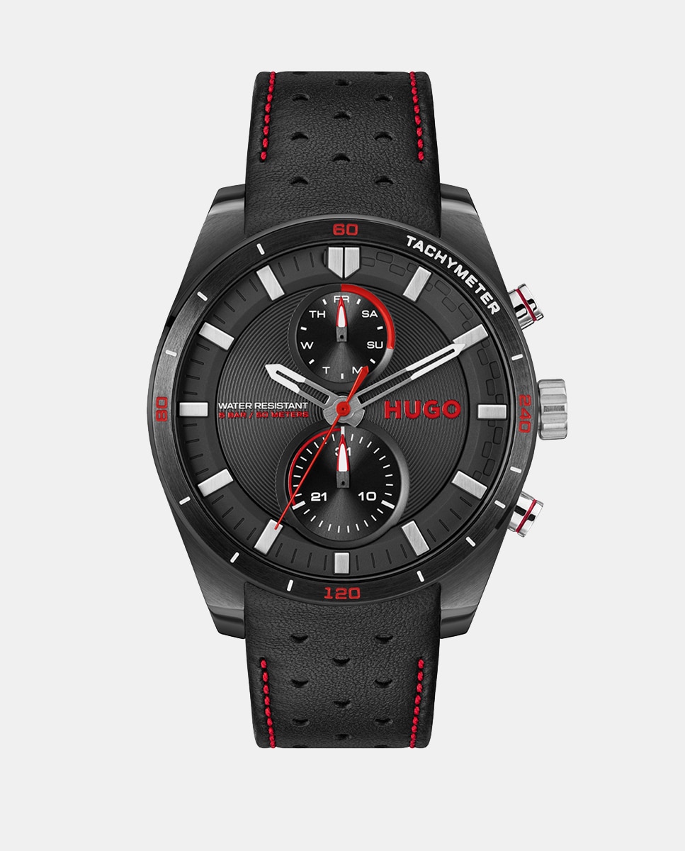 Reloj de hombre Fast 1530370 multifunción de piel - Hugo - Negro Negro-1