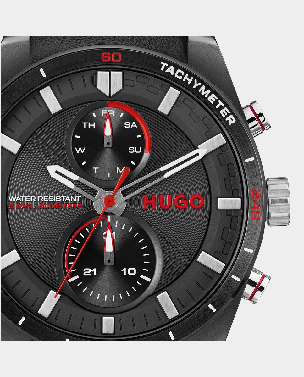 Reloj de hombre Fast 1530370 multifunción de piel - Hugo - Negro Negro-4