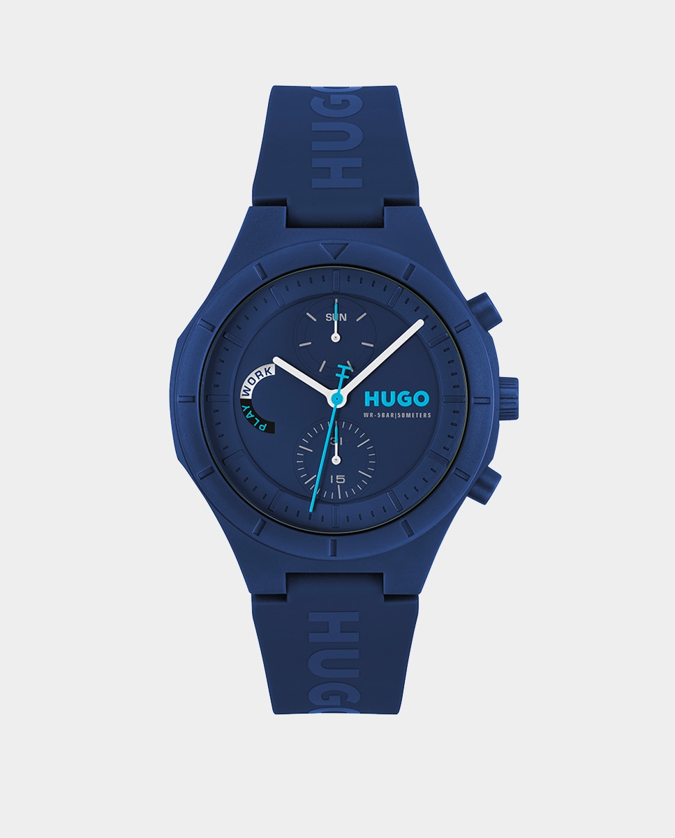 Hugo - Reloj de hombreLit Multi 1530404 multifunción de silicona azul.