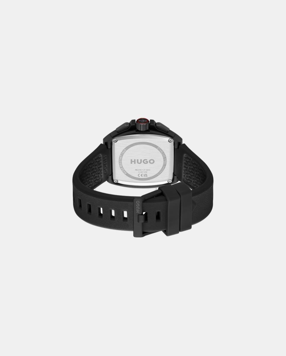 Relógio Hugo ID Skeleton 1530446 de silicone preto Preto-3