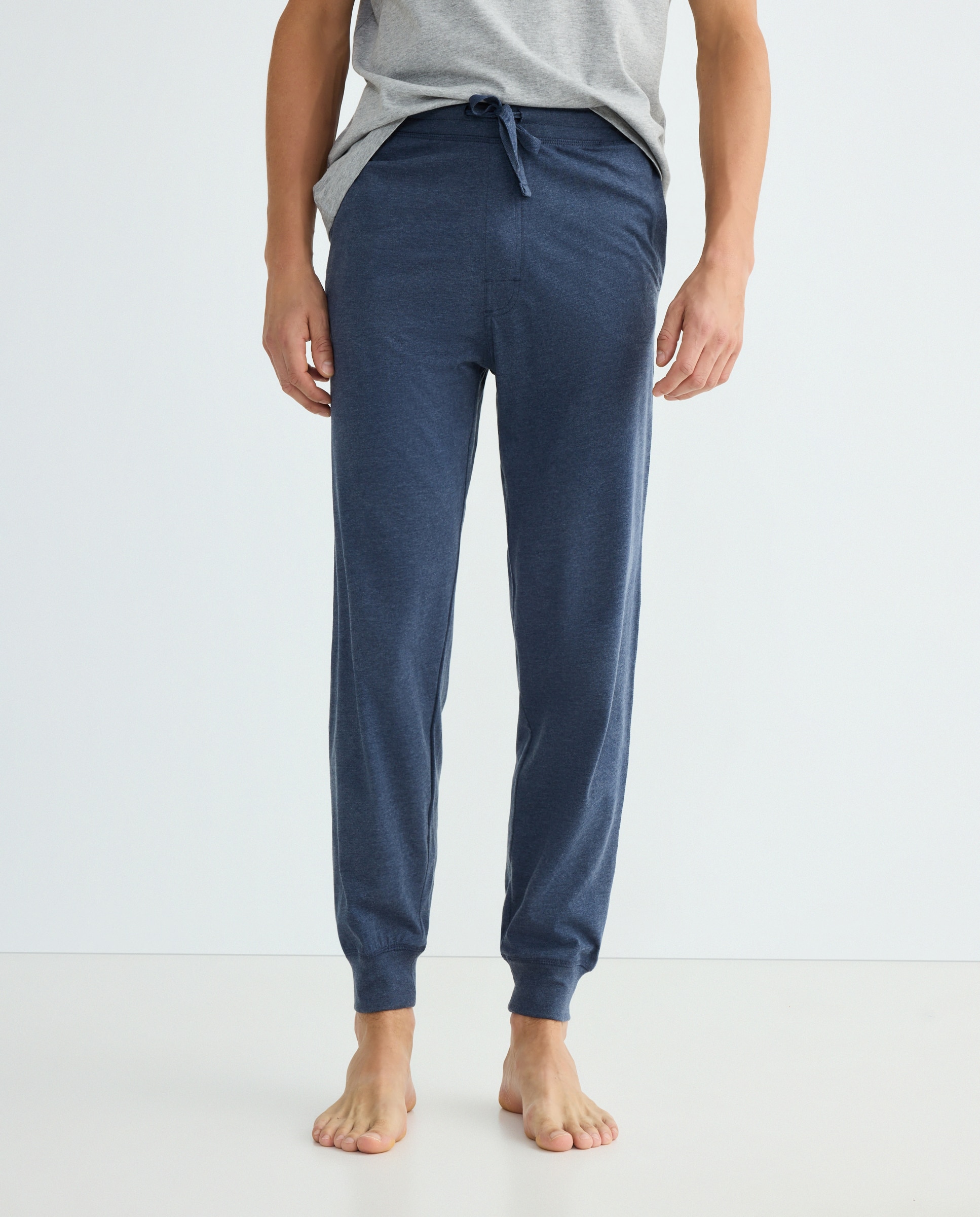Pantalón punto hombre algodón con puño 400 Azul-2