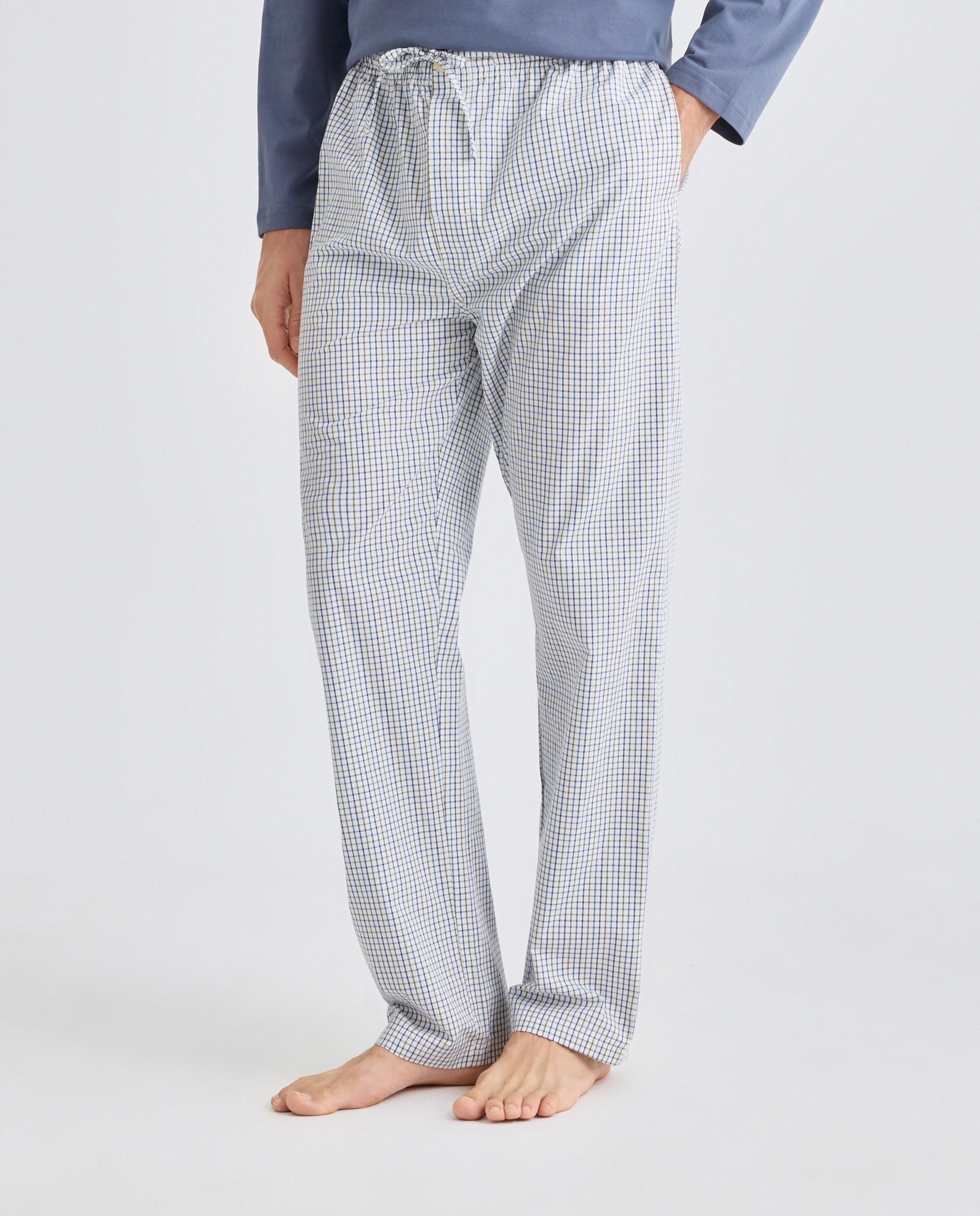 Pantalón pijama hombre con bolsillos de algodón Blanco-2