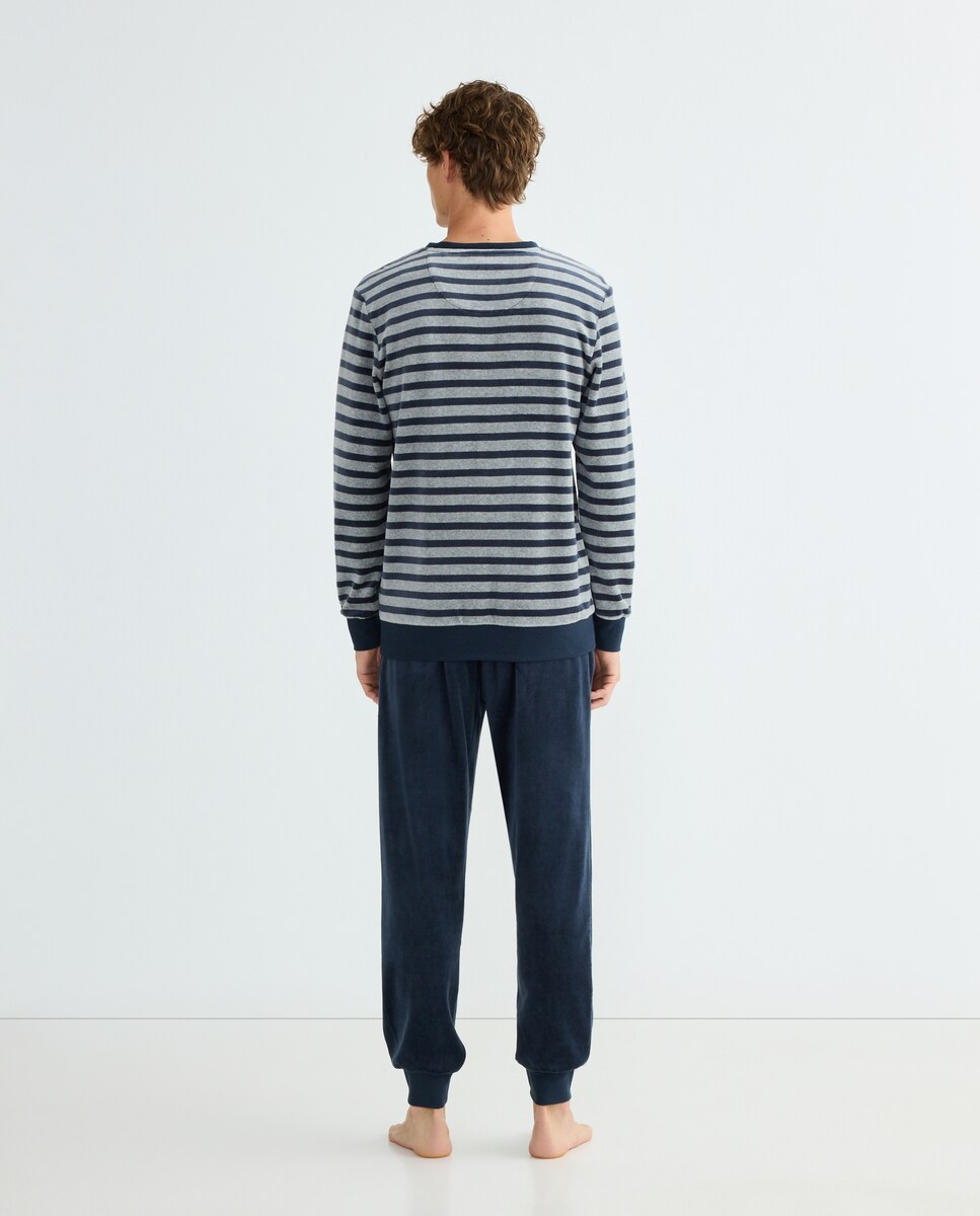 Pijama hombre velour L Azul