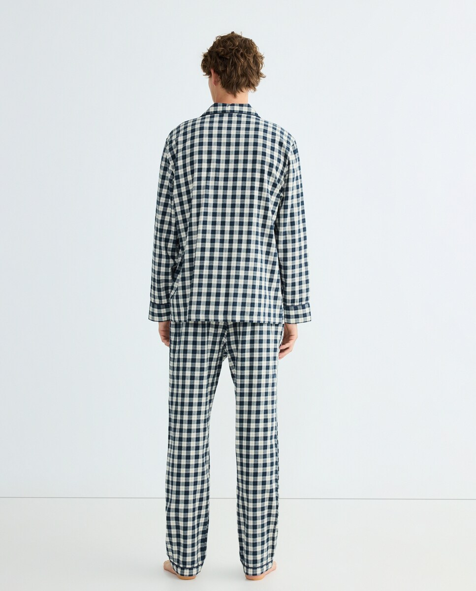 Pijama abierto hombre cuadros Azul-2