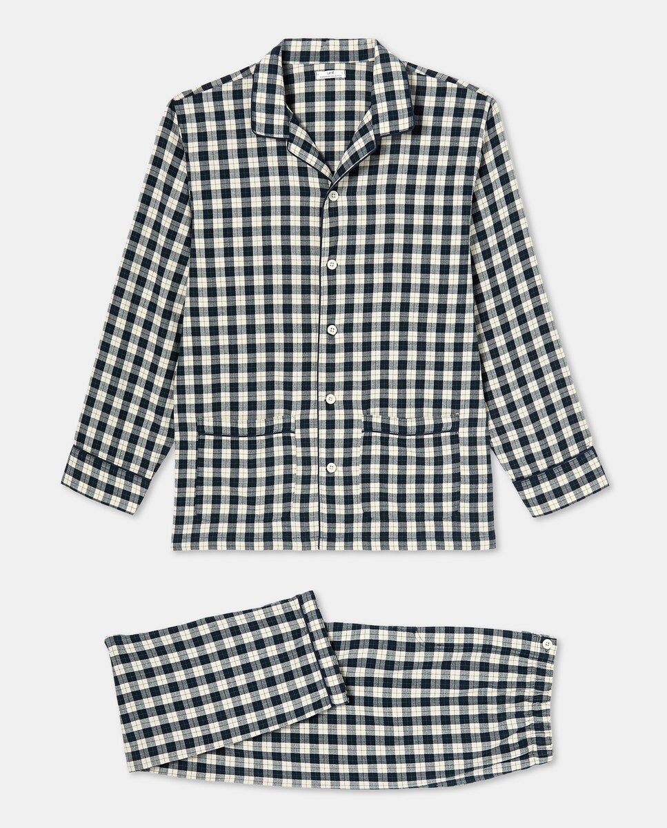 Pijama abierto hombre cuadros Azul-3