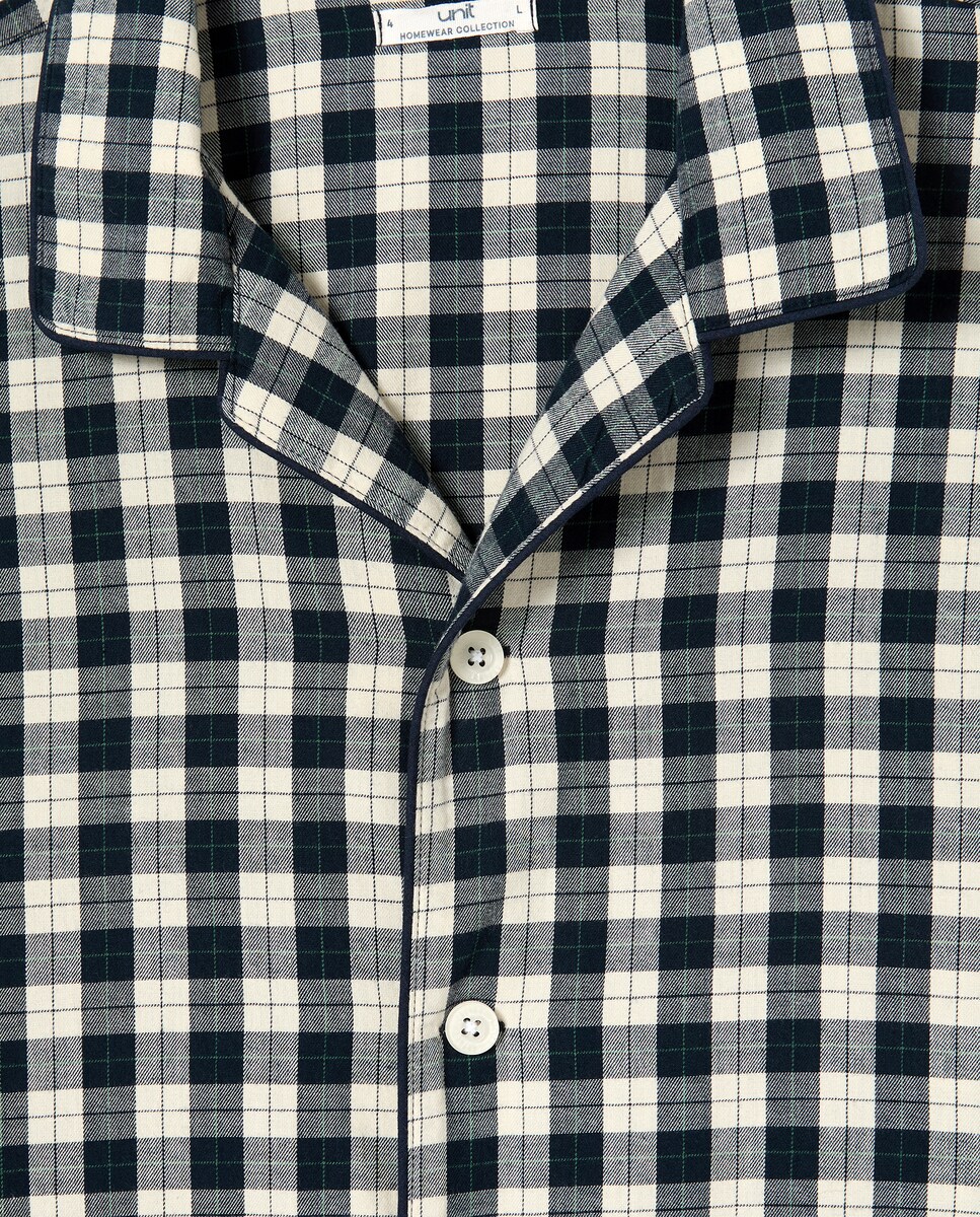 Pijama abierto hombre cuadros Azul-4