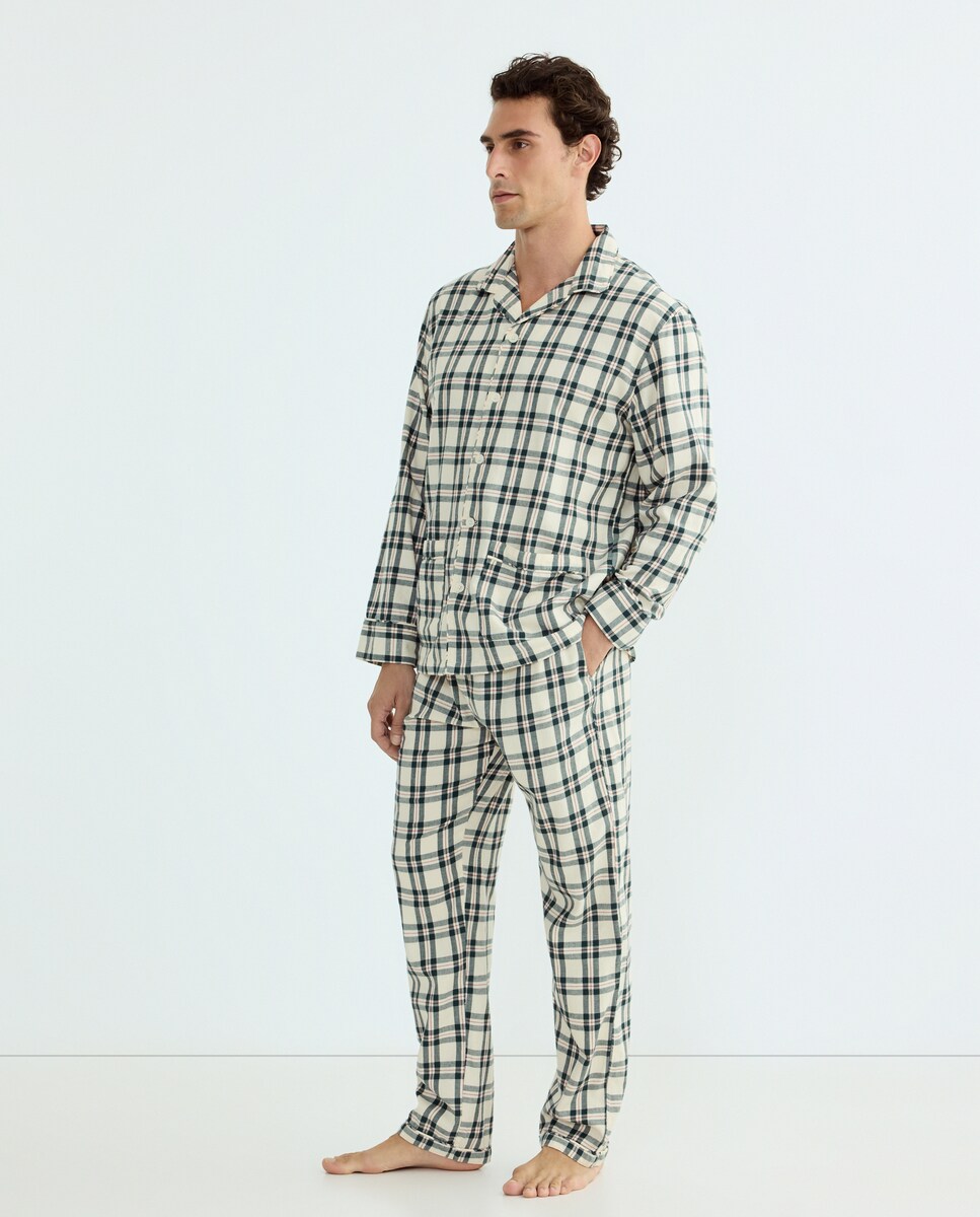 Pijama hombre algodón cuadros Verde-1