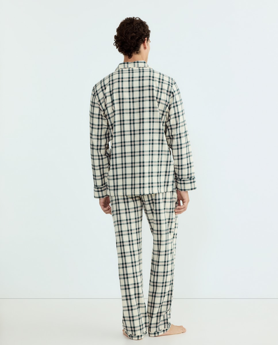 Pijama hombre algodón cuadros Verde-2