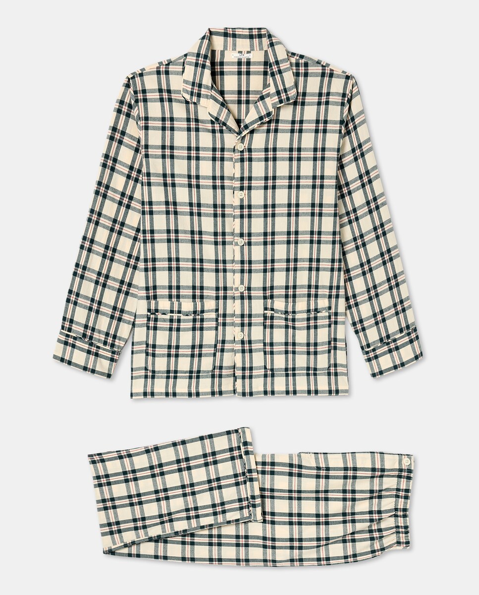 Pijama hombre algodón cuadros Verde-3