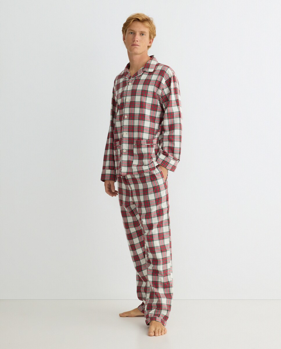 Pijama hombre algodón cuadros 600 Rojo-1