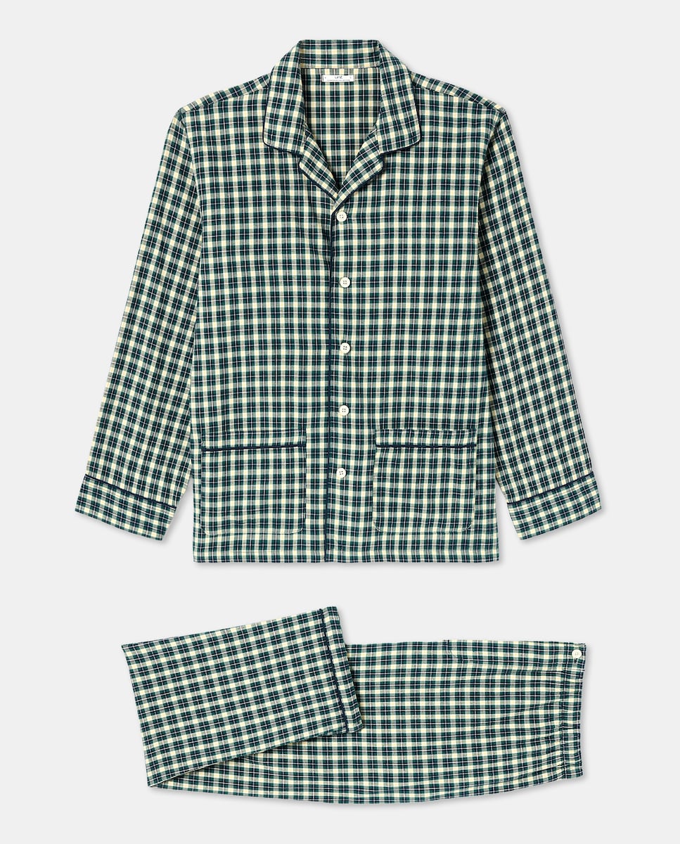 Pijama hombre algodón cuadros 400 Azul-3