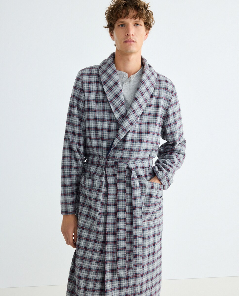 Bata hombre algodón forrada polar Gris-2